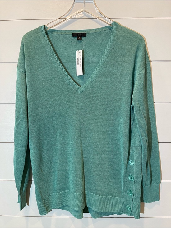 J. Crew Sweaters - J. Crew Women's V-Neck Button-Detail Sweater in Seafoam  Size Medium NWT